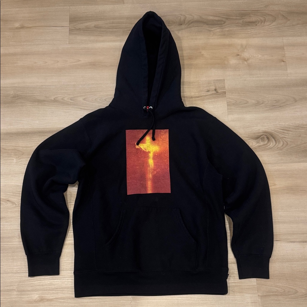 Men’s Supreme / Andres Serrano Large Black Hoodie With Piss Christ Graphic Print